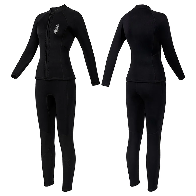 Immagine 4: Muta Subacquea a Due Pezzi 3mm da Donna, Top e Pantaloni a Maniche Lunghe Antifreddo e Termici per Snorkeling, Surf e Nuoto