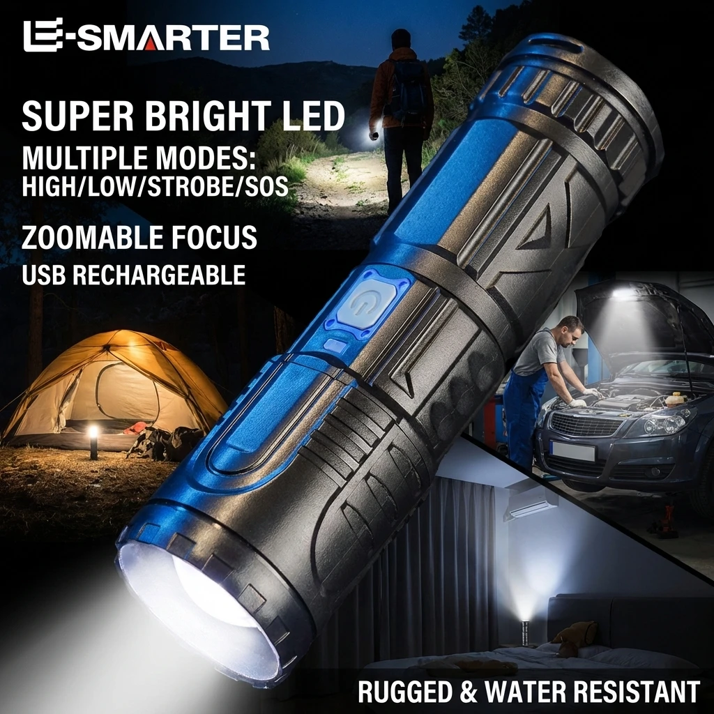 USBEmergency Power Bank Function LED Light  Rechargeable Outdoor Flashlight AG55 Laser Wick Long Range Lamp Mountaineering Torch