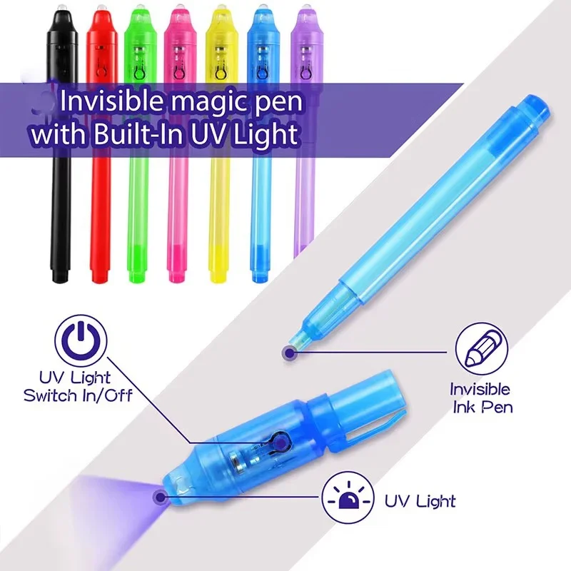 4–12 Stück unsichtbarer Tintenstift, Spionagestift mit UV-Licht, magischer Marker für geheime Nachricht, Schatzkiste, Preise, Kinderparty, Gastgeschenke, Spielzeug, Geschenk – Detail 17