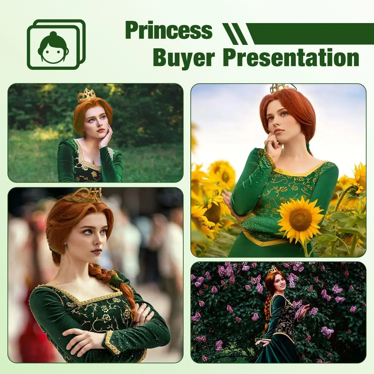 شعر مستعار صناعي طويل جديلة باللون البني المحمر للنساء، شعر مستعار فيونا للأميرة باللون الأحمر والبني لحفلات الهالوين التنكرية #5