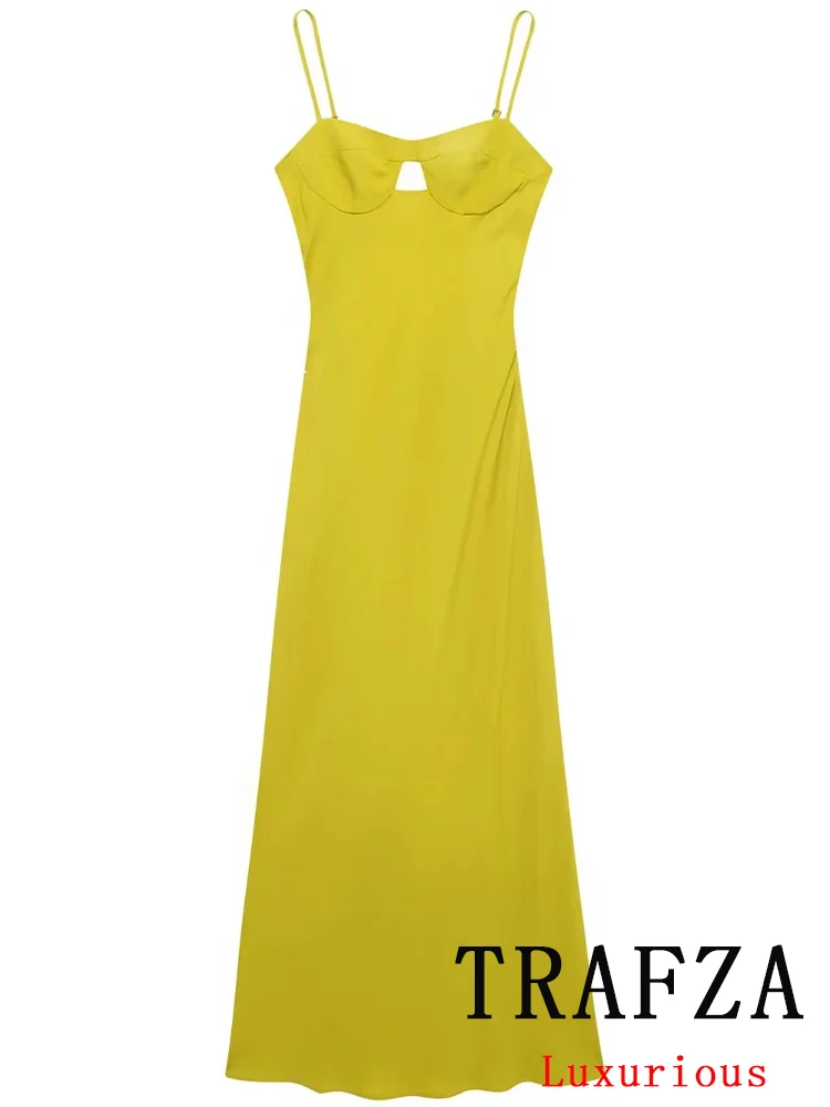 

TRAFZA Sexy Chic Solid Women Dress Sleeveless Backless Zipper Party Dress Fashion 2024 Autumn Chic Elegant Evening Club Dress