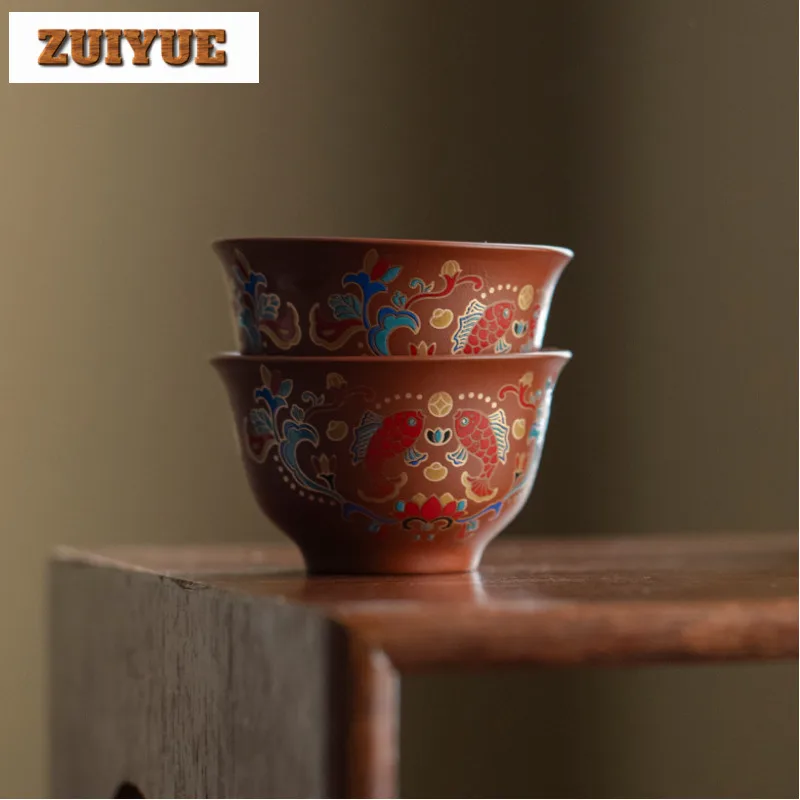 

2pc/lot Purple Clay Colour Enamels Teacup Traditional Tea Bowl Single Cups Tea-tasting Fragrance Cup Chazhan Master Cups 40ml