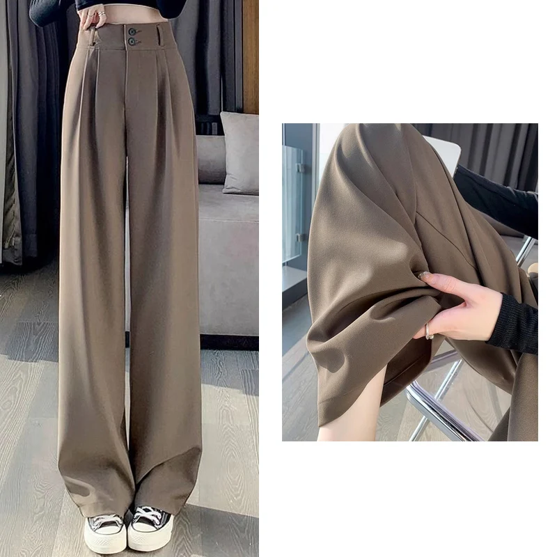 Eleganckie damskie spodnie garniturowe z wysokim stanem, codzienne spodnie damskie z szerokimi nogawkami, koreańskie spodnie slim fit od projektanta, cienkie spodnie.