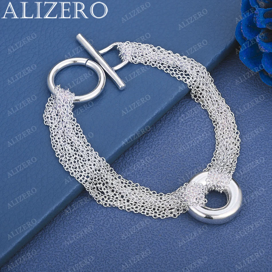 

ALIZERO 925 Sterling Silver Multi Chain Circular TO Buckle Bracelet For Women Men Fashion Jewelry Parties Unique Gifts