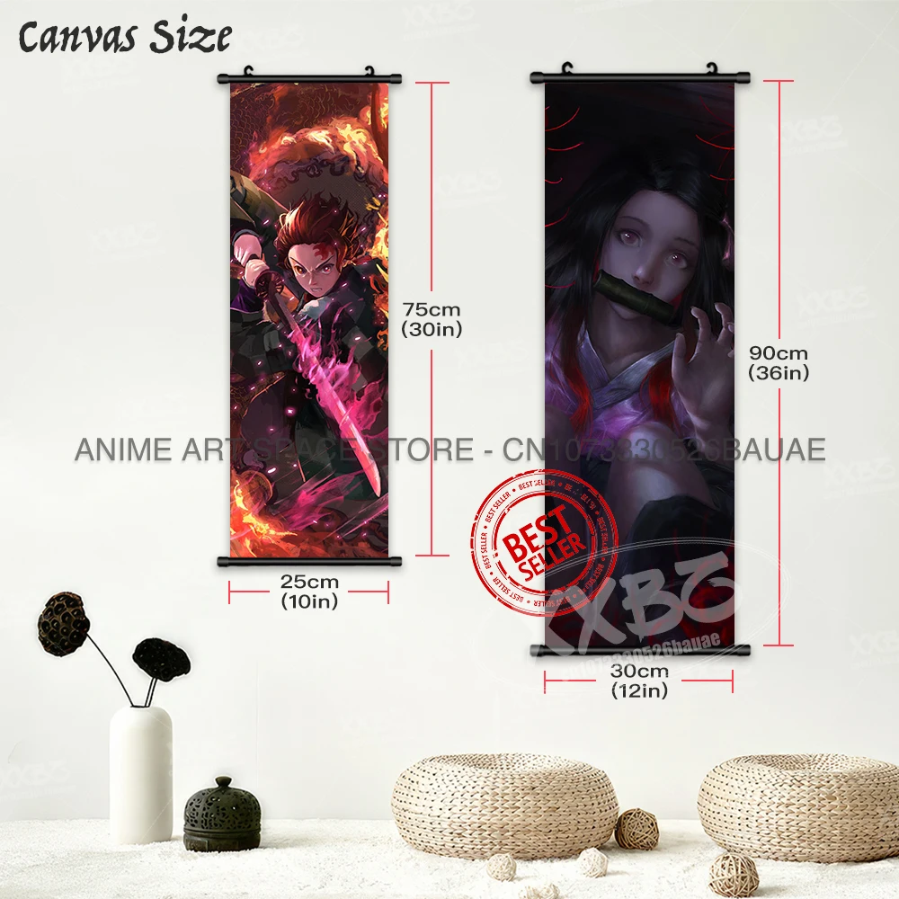 Demon Slayer Hanging Painting Kamado Nezuko Wall Art Anime Poster Kamado Tanjirou Home Decor Agatsuma Zenitsu Scroll Pictures