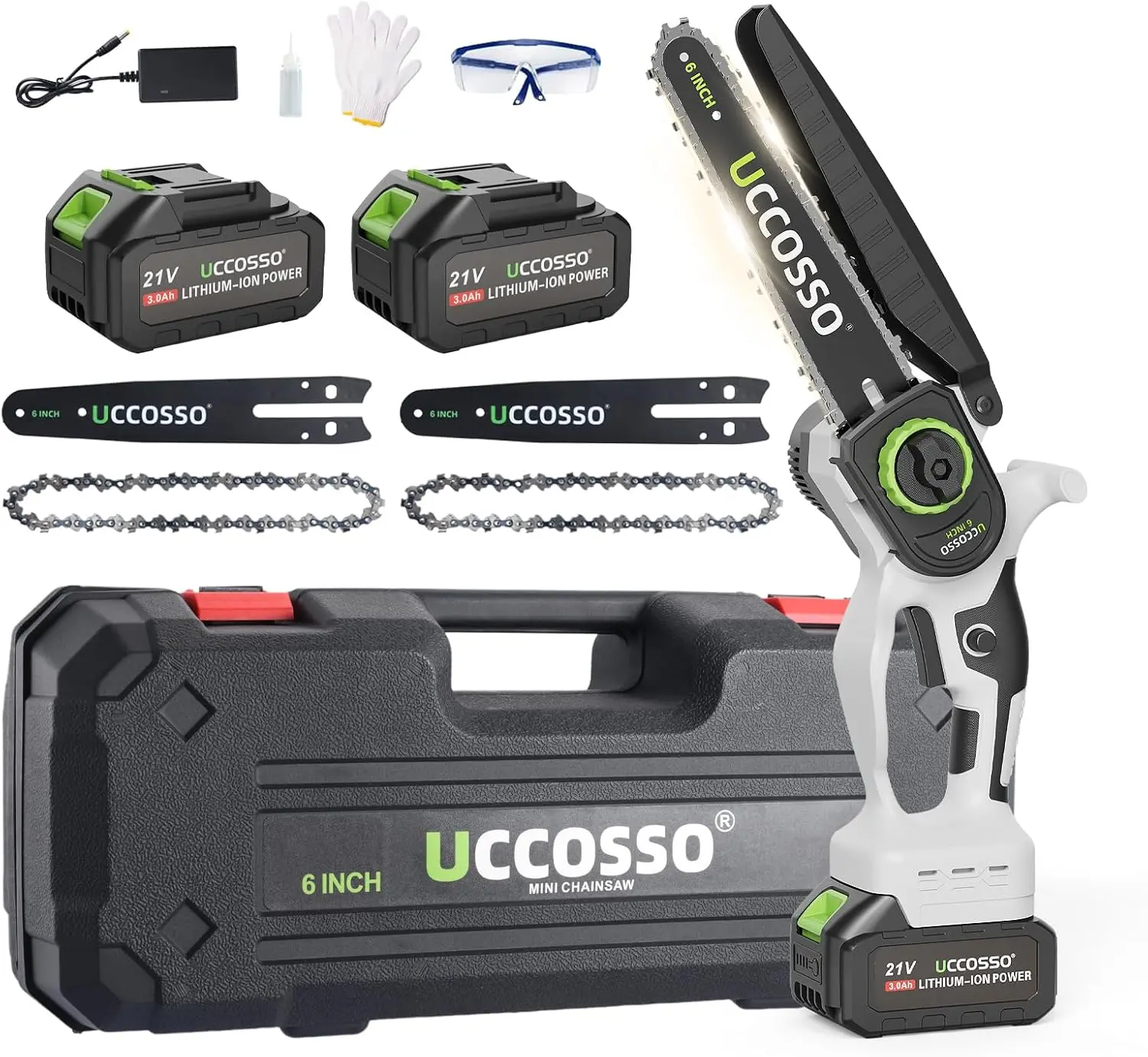 

6-дюймовая аккумуляторная мини-бензопила с предохранительным замком, 2 батареи для обрезки деревьев и резки дерева