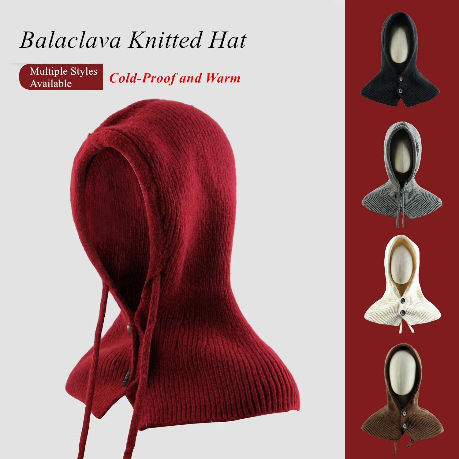 2025 جديد بالاكلافا هود وشاح المرأة محبوك 3 في 1 قبعة وشاح قناع القوطية شتاء دافئ يندبروف سدادات حماية الأذن الموضة الكورية #1