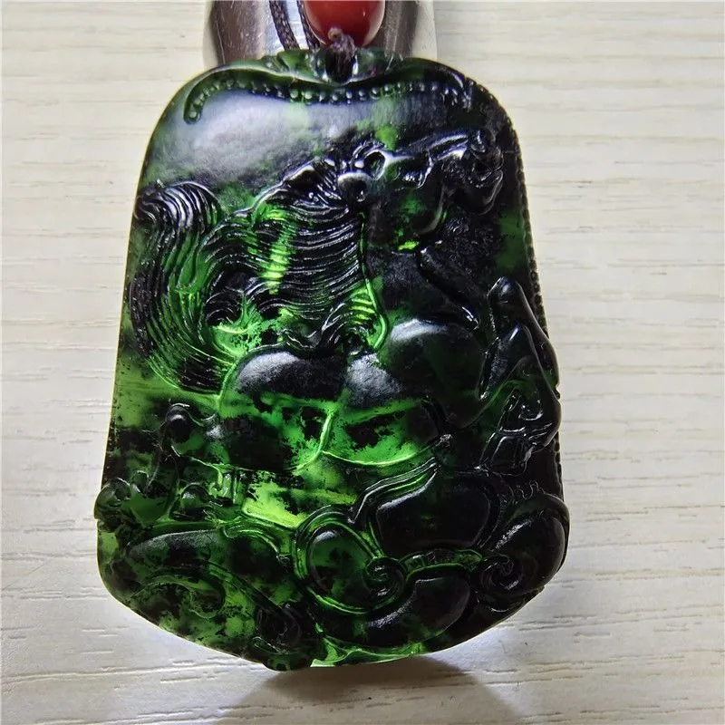 الطبيعية لانتيان الحبر اليشم الحصان قلادة الطب الملك حجر زودياك الحصان قلادة زودياك قلادة بينغ آن #1