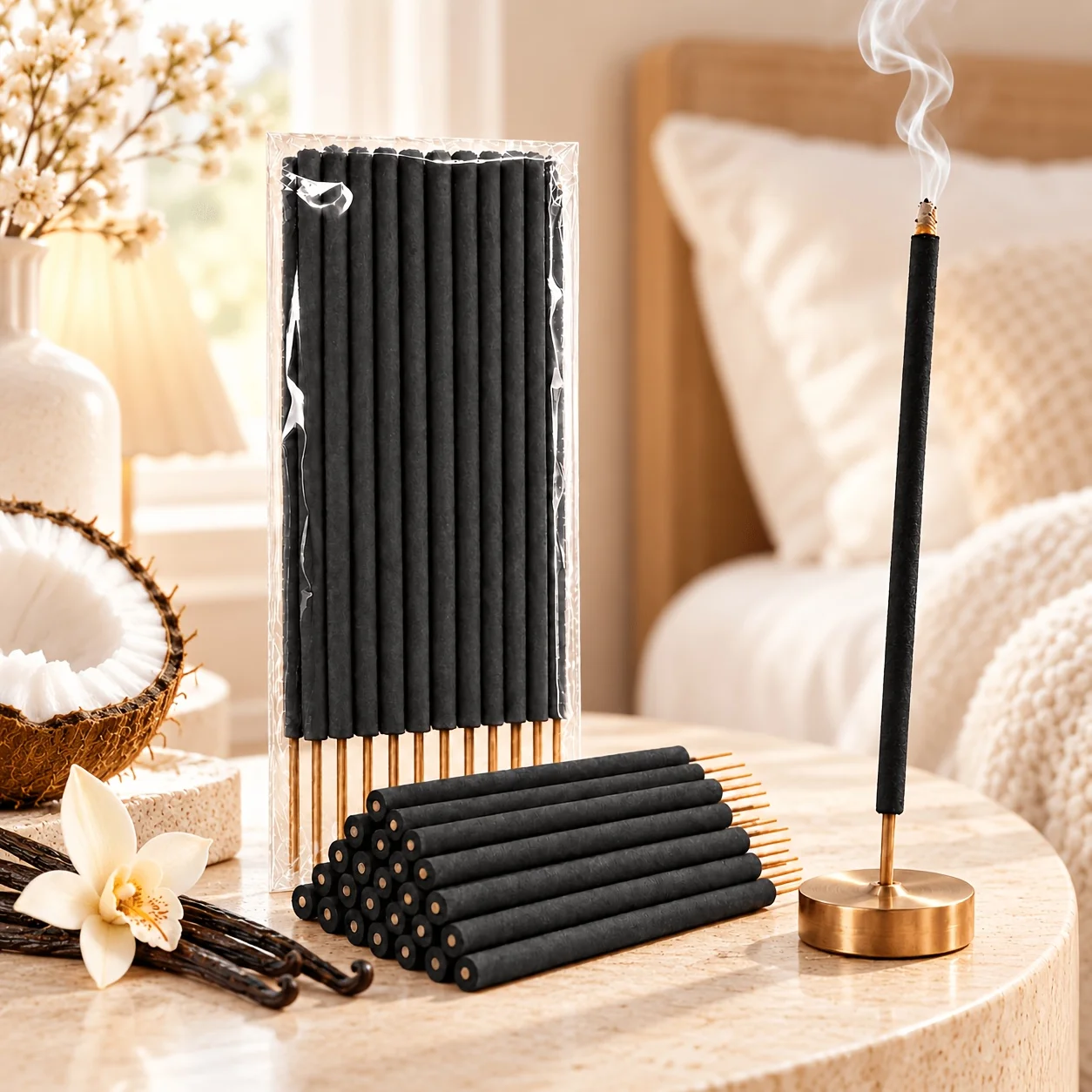 7/14/21/28 Sticks of Vanilla Coconut Scented Sticks, Black Aromatherapy Incense, Home Fragrance, Creamy Tropical Vanilla Coconut Scent, Indoor Meditation, Yoga, Relaxation, Bedroom, Living Room, Bathroom Decoration, Th