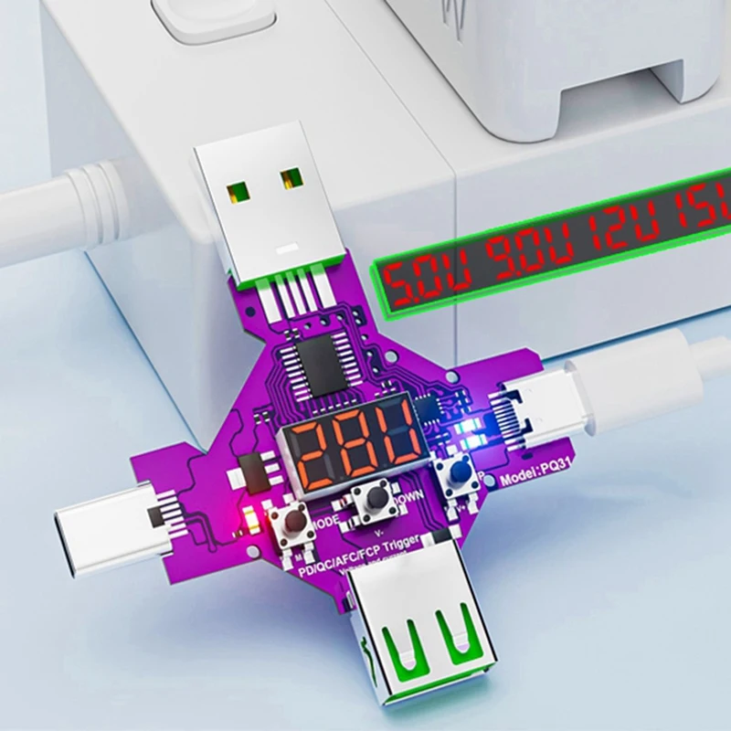 2 w 1 pd3. 1 28V wabik szybkiego ładowania protokołu wyzwalacza woltomierz Qualcomm QC PD 5V 9V 12V 15V 20V czujnik napięcia wyzwalania