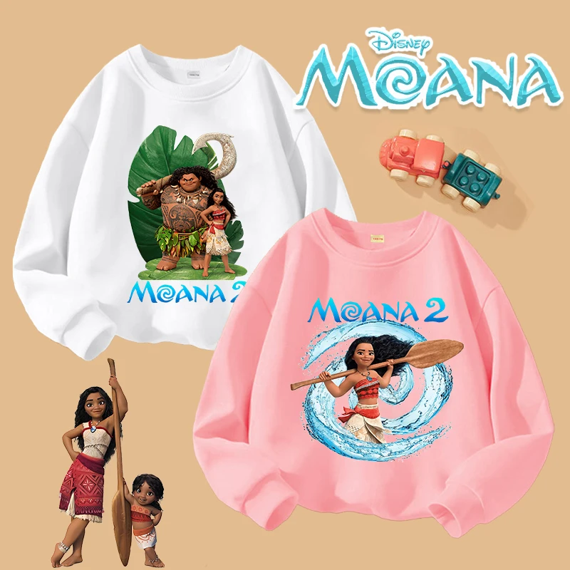 Disney Moana 2 Children's Sweatshirt Cute Anime Girls Clothes Anime Sweater Fashion Cartoon Warm Pullover Kawaii Round Neck Tops