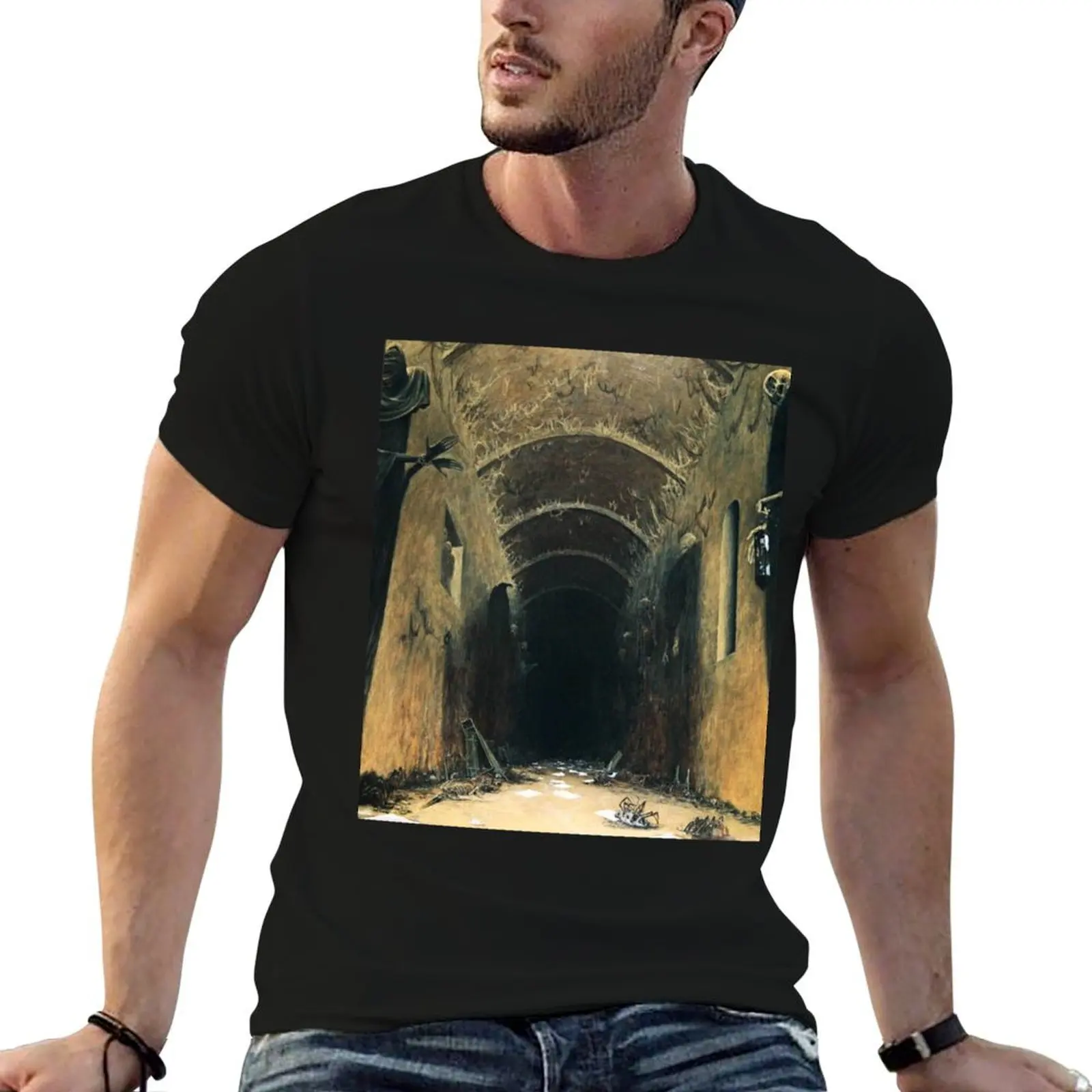 Untitled (Corridor), by Zdzis?aw Beksiński T-Shirt Retro Style Print Casual Top