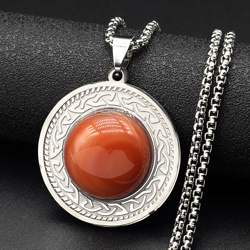 Witch Celtic Irish Knot Tiger Eye Stainless Steel Gold Color Round Pendant Necklaces for Women Men Natural Stone Chain Jewelry - view 4