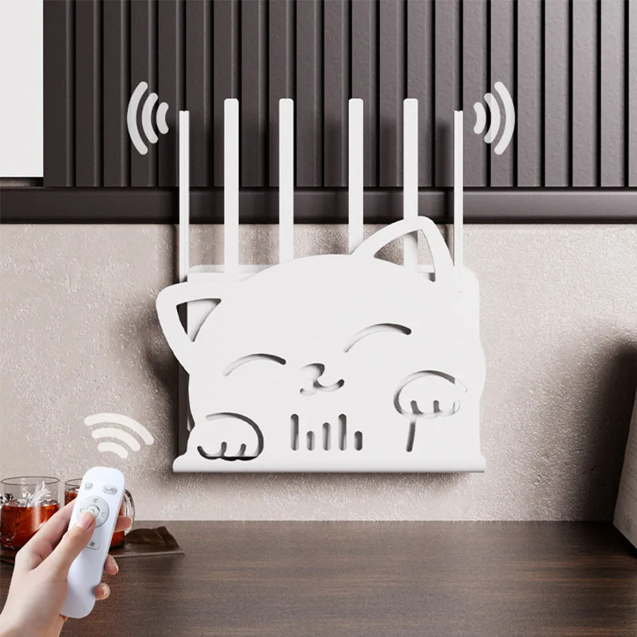 Cat-Themed Router Stand, WiFi Storage Box, Set-Top Box Hidden Organizer, Wall-Mounted Bracket, Anti-Ugly Shelf