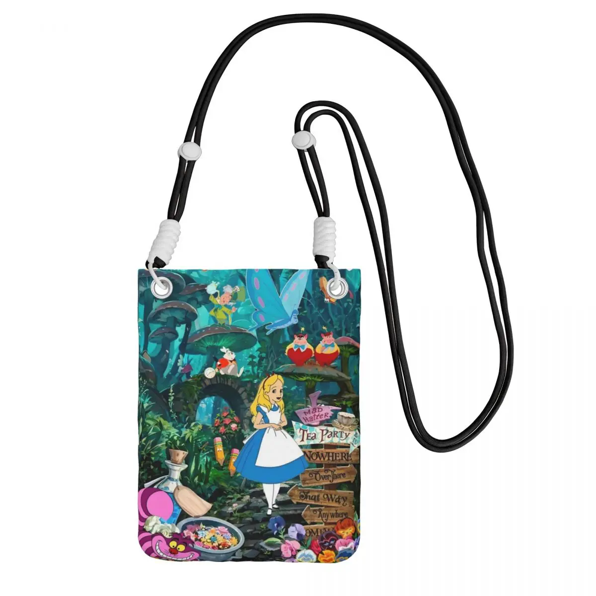 

Модная сумка для мобильного телефона «Алиса в стране чудес» на заказ для мужчин и женщин, сумка через плечо с героями мультфильмов, сумка через плечо для покупок, съемный плечевой ремень