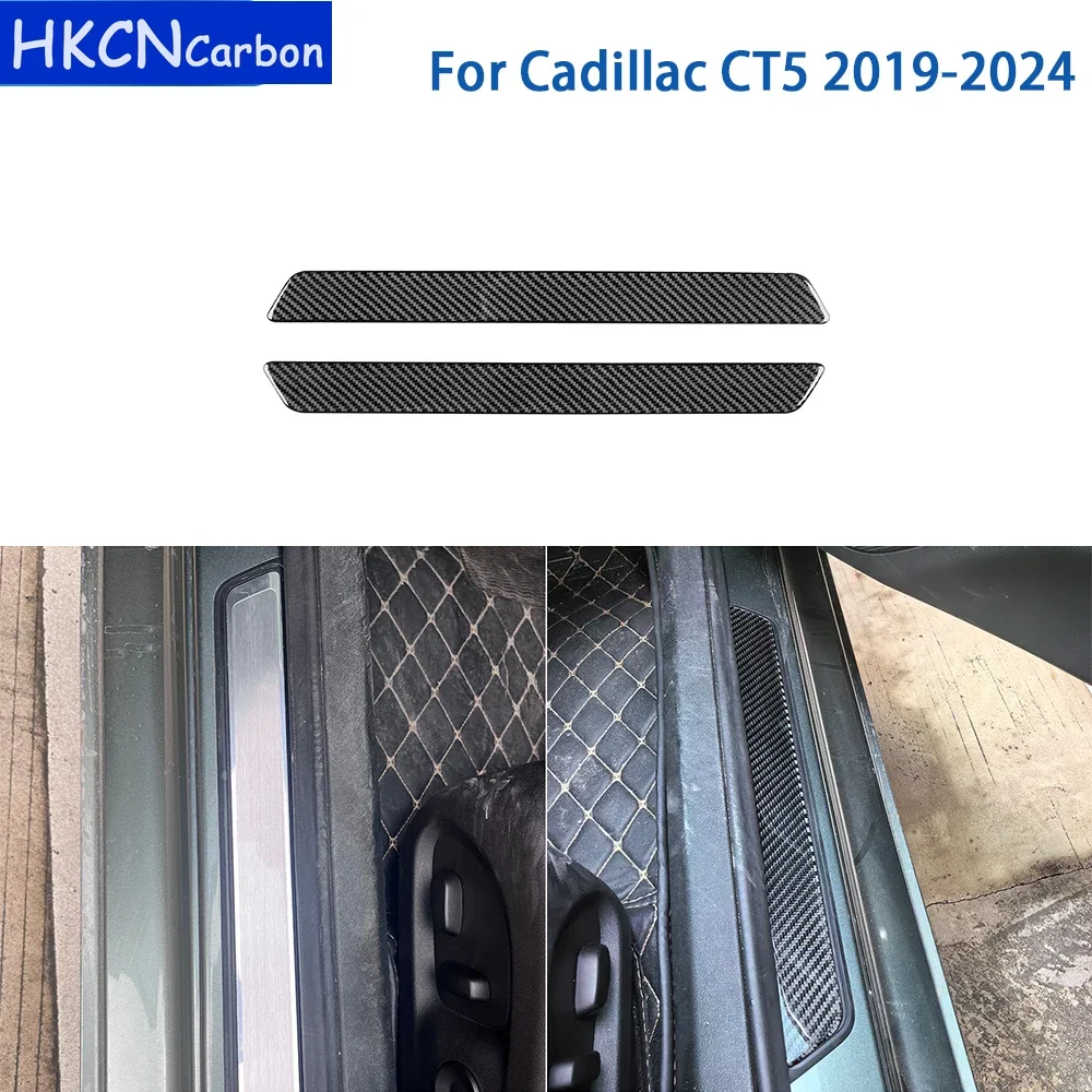 

For Cadillac CT5 2019 2020 2021 2022 2023 2024 Accessories Real Soft Carbon Fiber Car Outer Side Door Sill Cover Trim Sticker