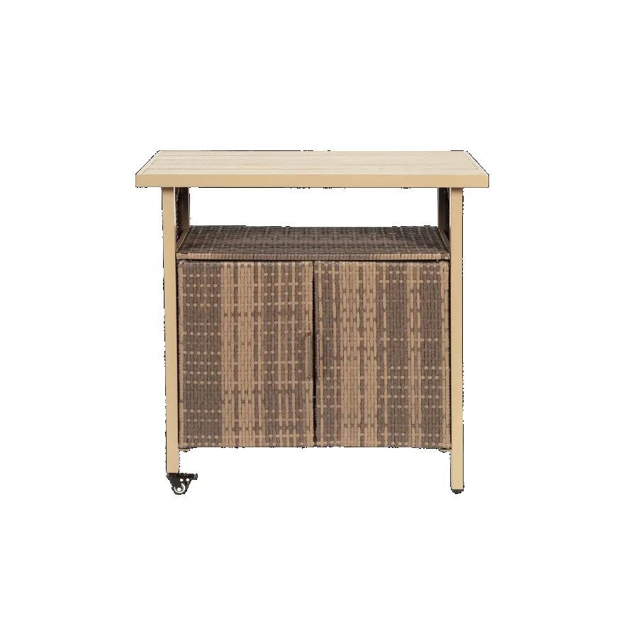 

Уличная плетеная тележка для бара, патио, сервировочная тележка для вина с колесиками, ротанговая барная стойка для напитков, стол со стеклянной столешницей для крыльца Backya