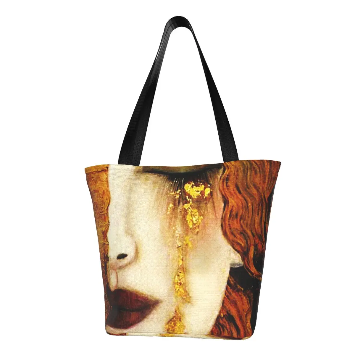 Reusable Gustav Klimt Golden Tears Shopping Bag Women Canvas Shoulder Tote Bag Durable Symbolism Art Groceries Shopper Bags