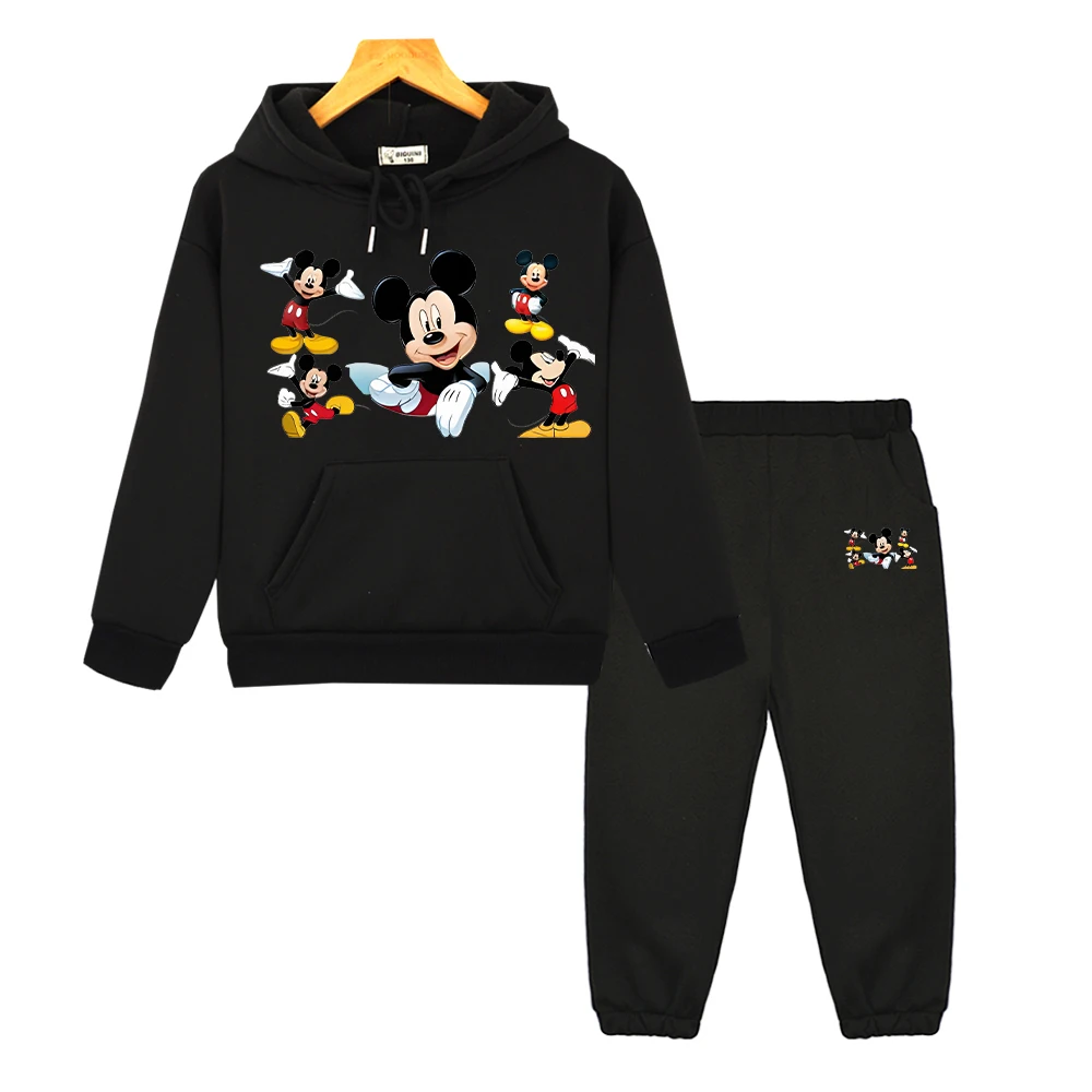 

mickey mouse print hoodies Fleece Sweatshirt boy girl Hooded Sets y2k sudadera Disney hoodie+Pant pullover kids boutique clothes