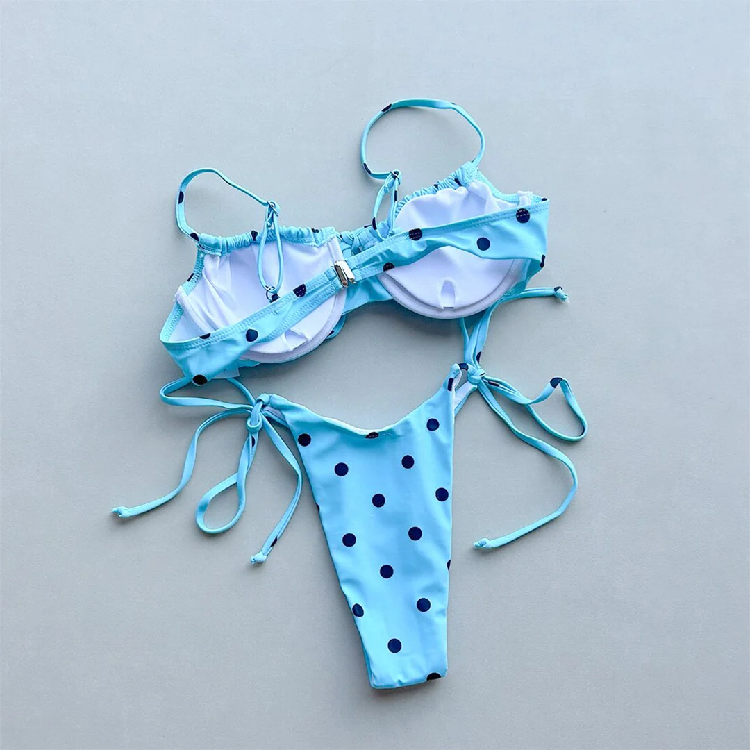 Polka Dot Bikini mit Bügel, Damen-Badeanzug, zweiteiliges Bikini-Set, mit Trägern, gepolstert, Badebekleidung, Badeanzug, Modell V8465. – Detail 11