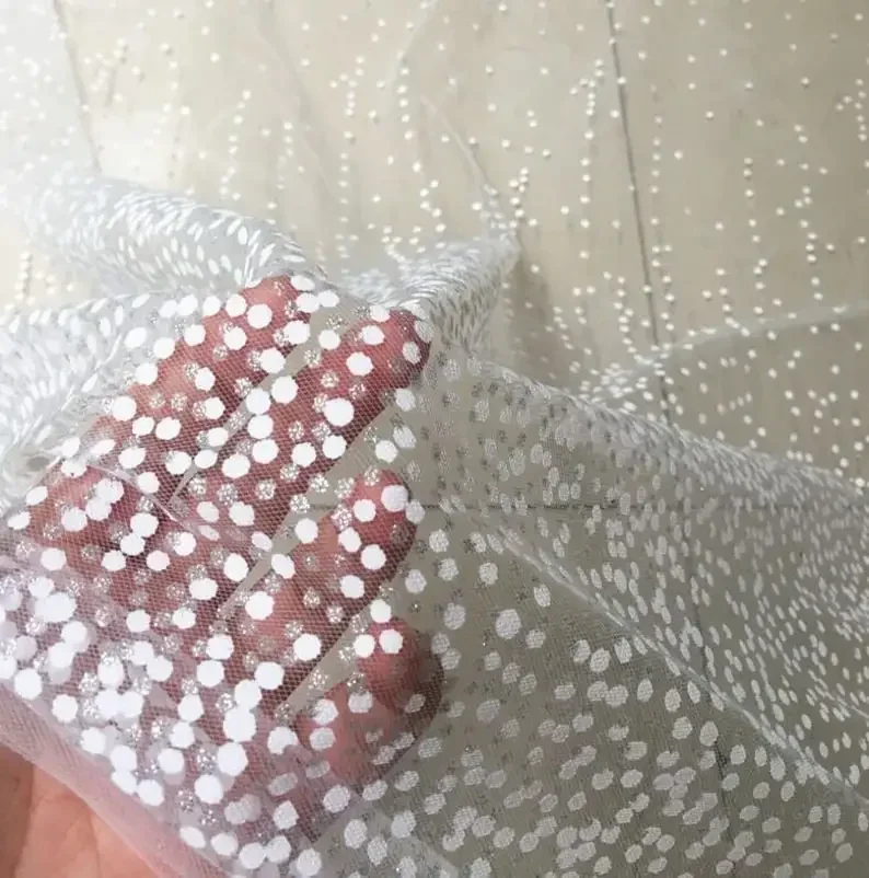 Shiny Silver dot lace fabric white dots mesh Tulle Fabric For Gowns, Prom Dress,Party Derss,Wedding Dress,Evening Dress,