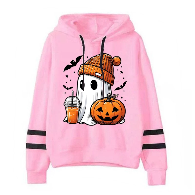 Nowa bluza z kapturem Y2K Cute Halloween Ghost Pumpkin Bat Print Women Pullover Spooky Season Horror Style Long Sleeve Streetwear Hooded