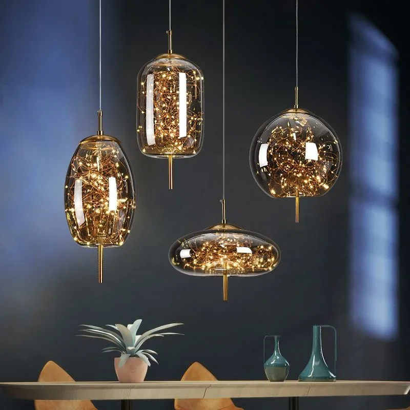 

Nordic Glass Bubble Ball LED Pendant Light Luxury Hanging Lamp Fixtures Modern Luminaire Suspension Chandelier Living room lamps