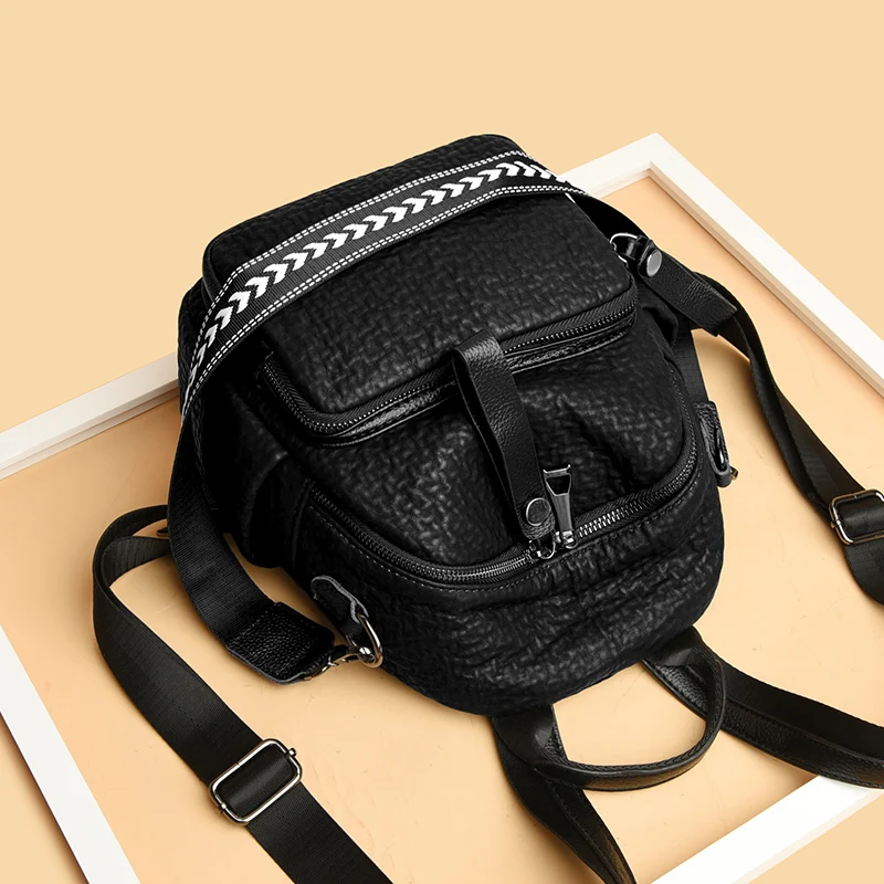 2024 Summer Women \'s Backpack PU Shoulder Ladies Women\'s Bags School Travel Bag Fashion For Black One Shoulder Small Size
