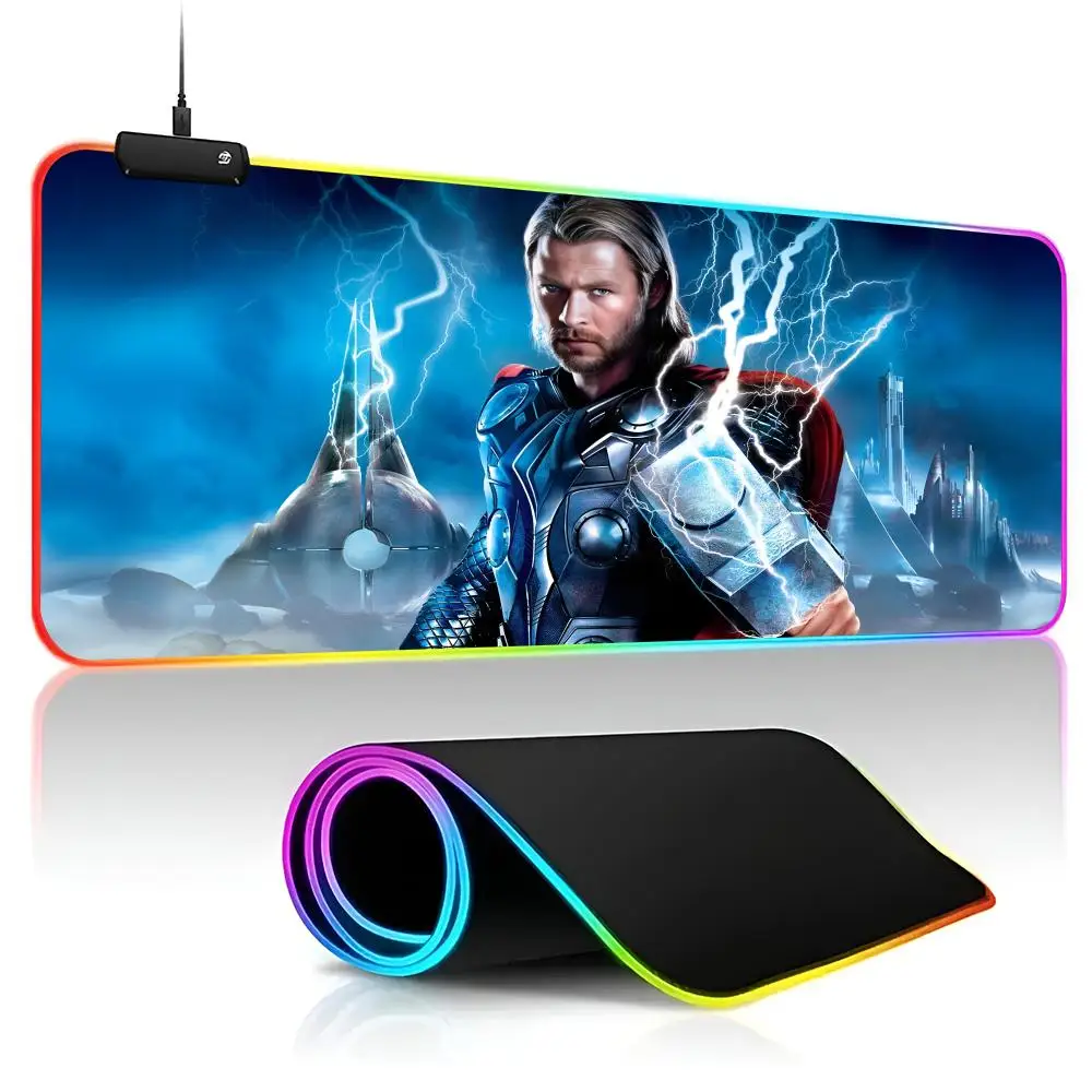 Thor Mouse Pad Gamer RGB Deskmat Keyboard Mat Gaming Laptops LED Mousepad Desk Protector Anime Mause Mats