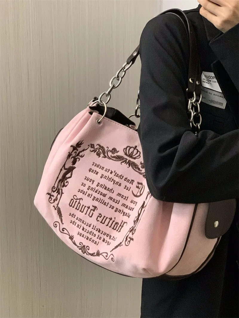 Small Design Retro Art Gothic Letter Large Capacity Bag Embroidery Large Capacity Chain One Shoulder Handheld Tote Bag
