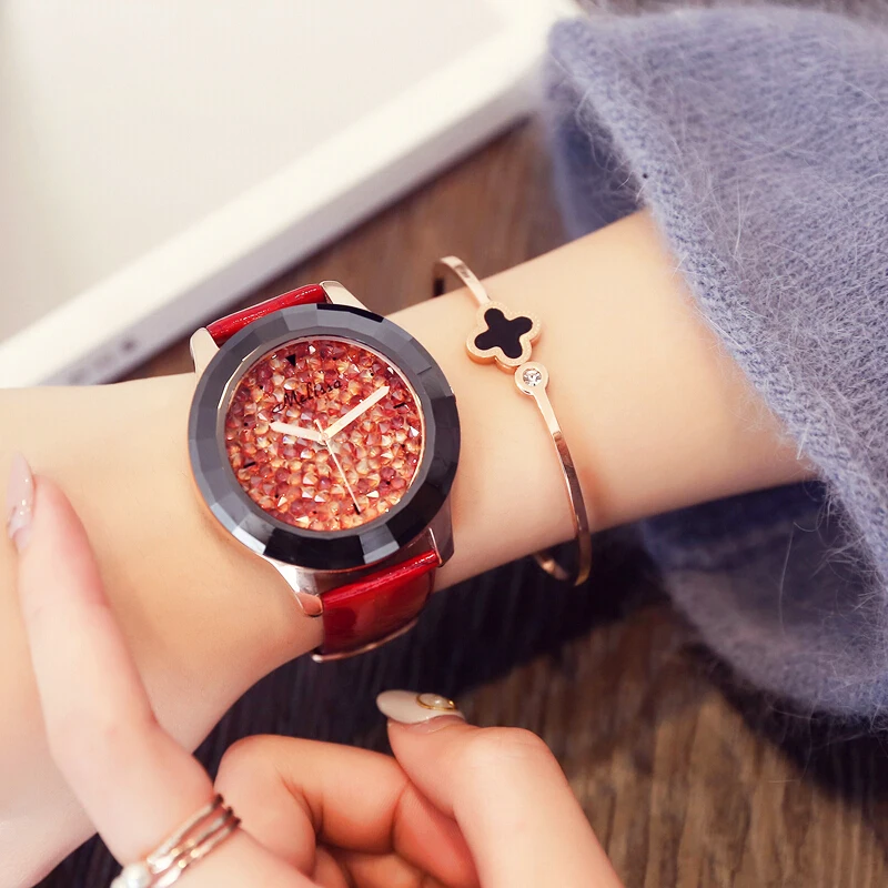¡Oferta! Melissa-Reloj de cristal para mujer, pulsera de cuero, sin caja, para regalo