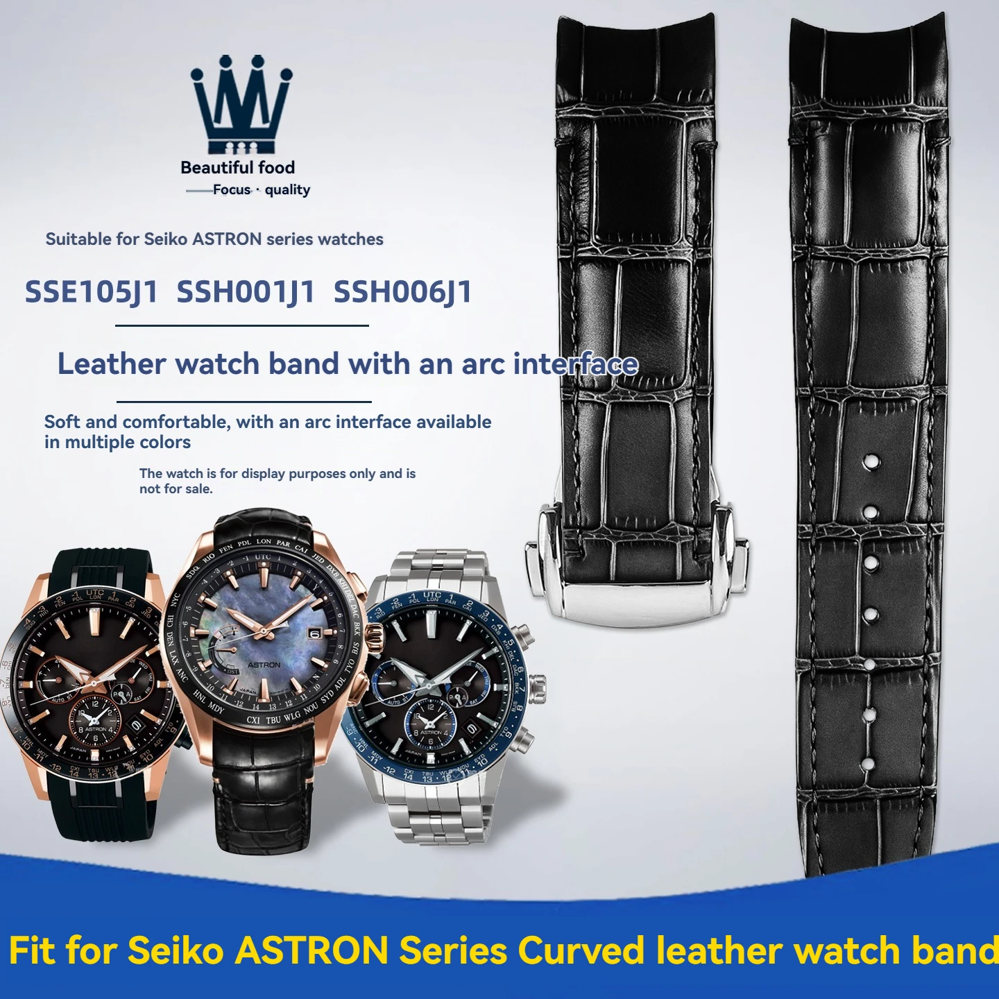 For Seiko ASTRON series SSE105J1 SSH001J1 SSH006J1 SSH007J1 arc leather watch strap men's cowhide watch chain accessories 21mm