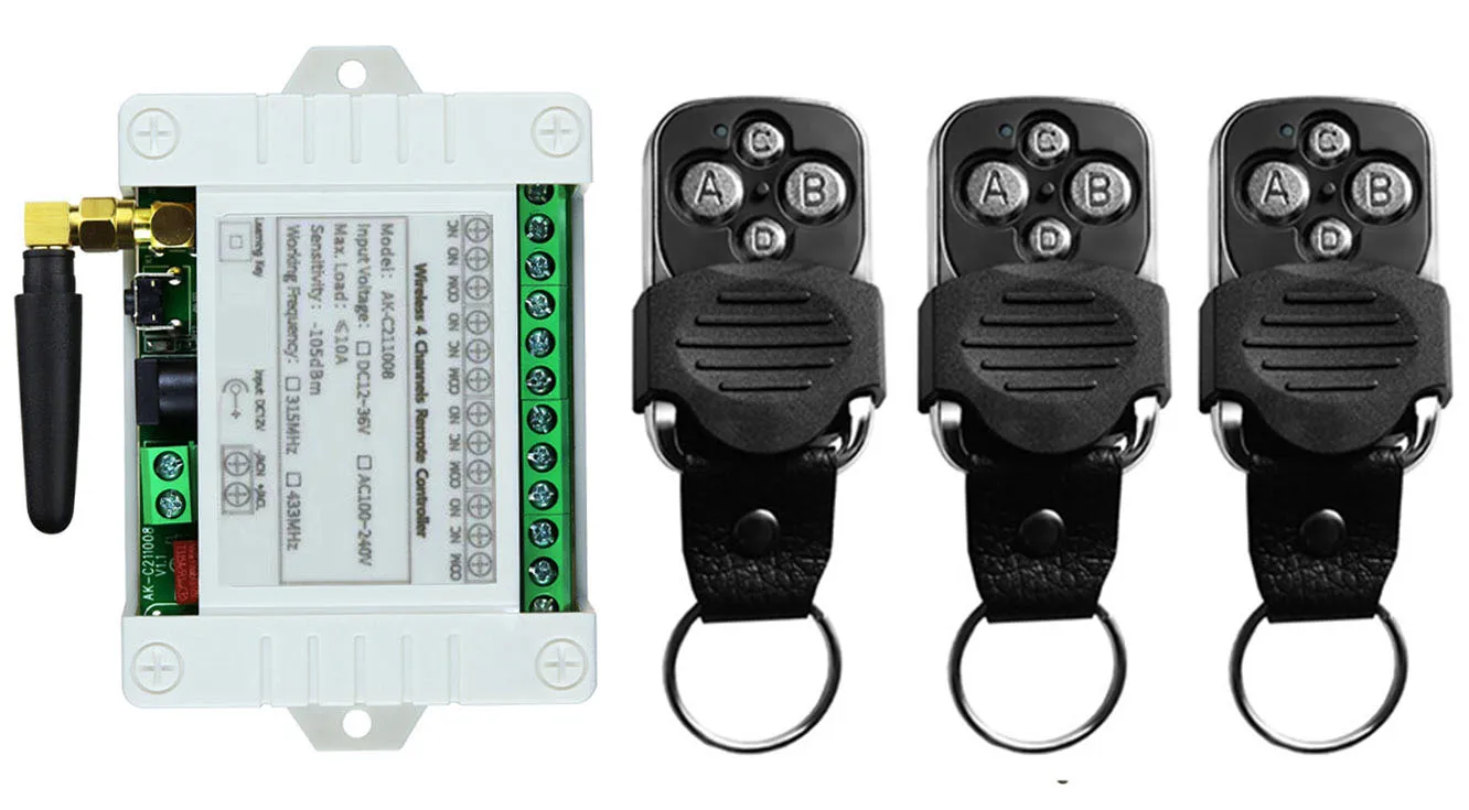 Universal Drahtlose Fernbedienung Schalter 433MHz DC12V 24V 36V 4CH Relais Empfänger Rf Sender Für Garage/Tor/motor/Licht/Lampe