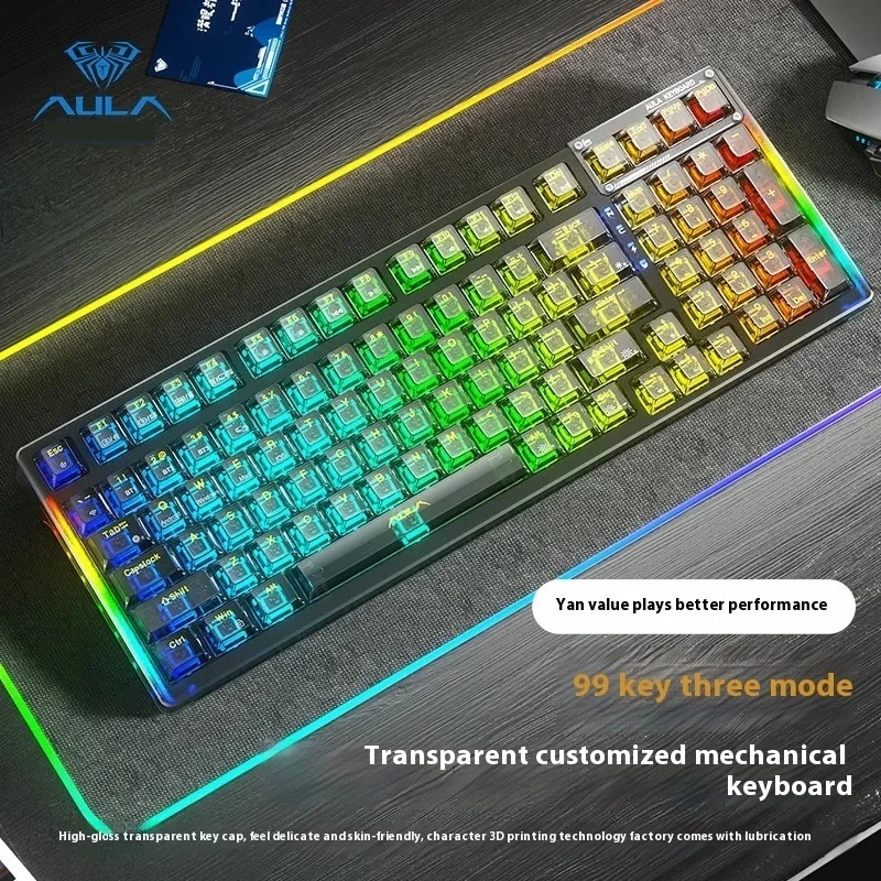 

AULA F98 Customized Mechanical Keyboard Transparent The Third Mock Examination Wireless Bluetooth Rgb Hot Plug Video Game LoL