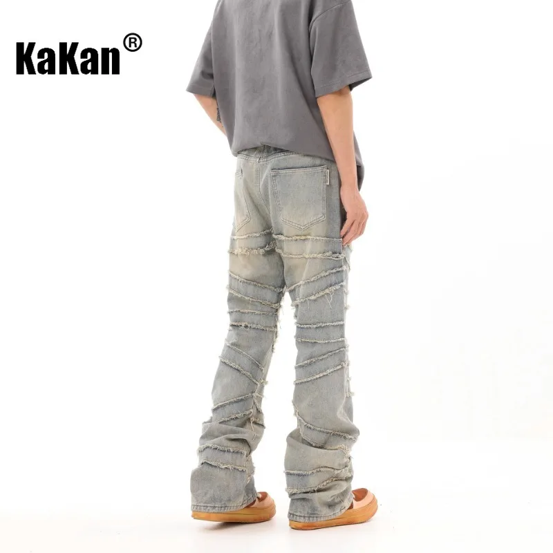 Kakan - Europe and The United States New Vintage Jeans Men's, Heavyweight Do Old Line Hair Whiskers Jeans Micro Pants K27-47