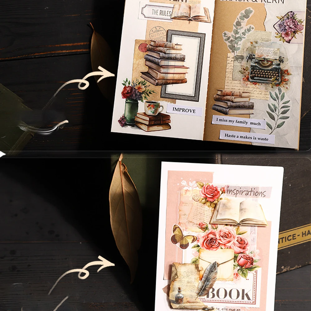 Mr. Paper, 6 Styles, 20PCS/style, Vintage Style Book PET Sticker Bag, DIY Decoration Library Landscape Material Sticker