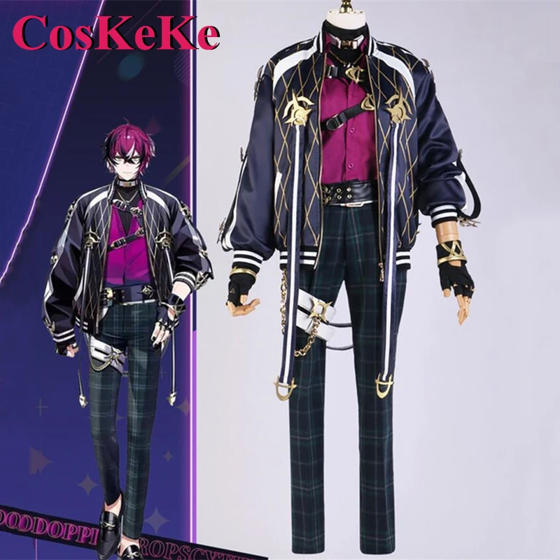 CosKeKe Doppio Dropscythe Cosplay Costume Anime Vtuber Nijisanji XSOLEIL Fashion Handsome Uniform Halloween Role Play Clothing