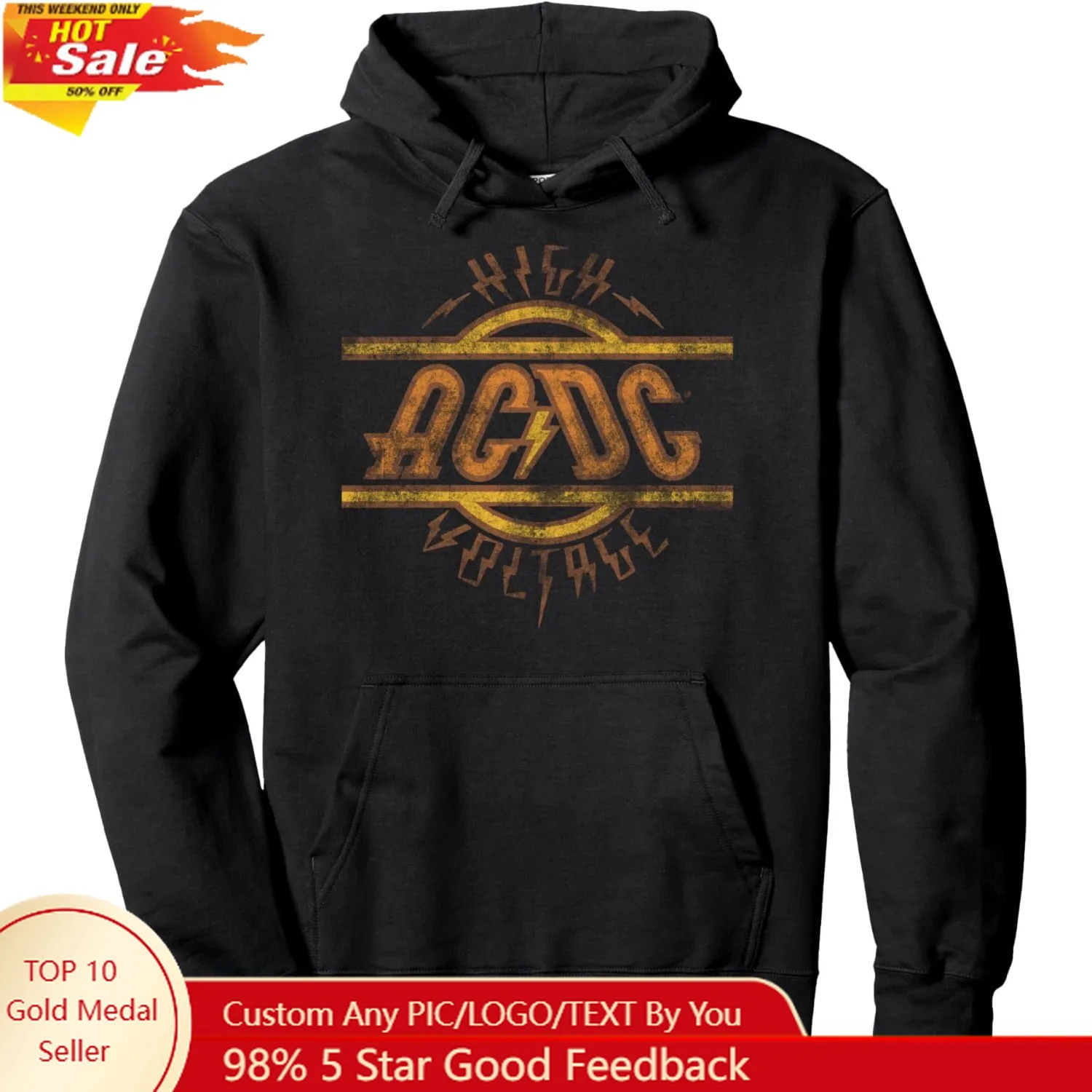

ACDC High Voltage Logo Distressed Rock Music Band Pullover Hoodie