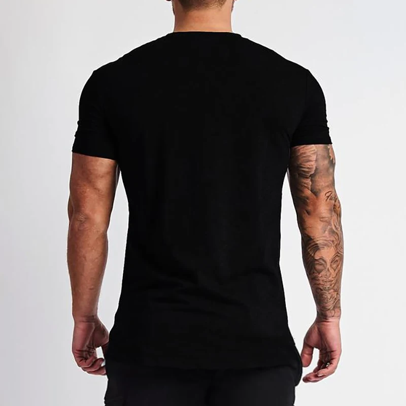 New Fashion V-Neck T-shirt Men Cotton Slim Fit Short Sleeve T Shirt Male Fitness Workout Tees Summer Bodybuilding Gym Clothing