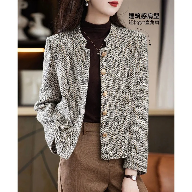 

2025 Female Advanced Short Outwear European Women Fashion Stand-up Collar Jacket Spring Autumn Lady Leisure Long Sleeves Jacket