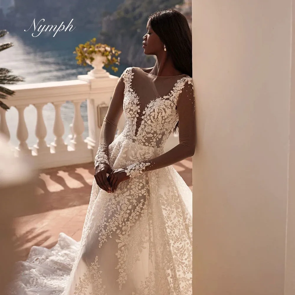 Exquisito vestido de novia de manga larga con ilusión de lentejuelas, apliques de encaje, vestido de novia, vestidos personalizados para novia