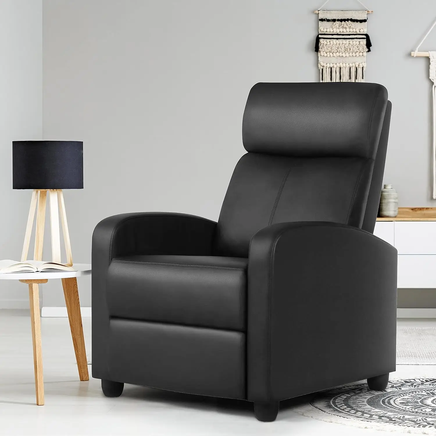 Silla de 2 asientos Sofá reclinable de cuero Sofá chaise moderno Sofá tumbona para sala de estar Cine en casa Negro