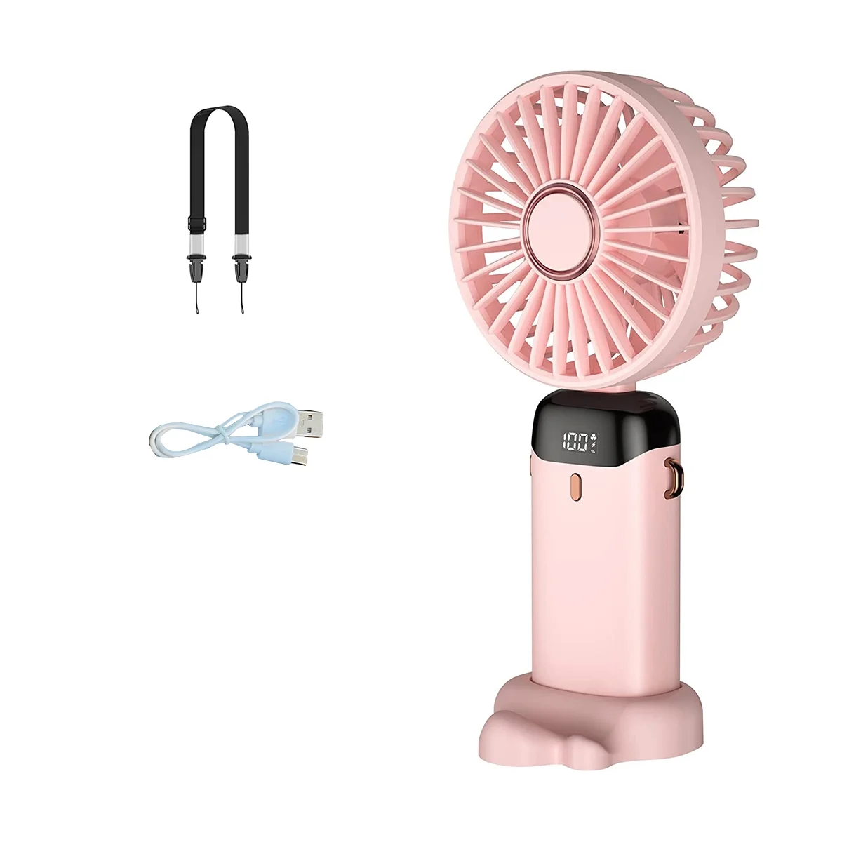 Handheld Fan, Mini Portable Personal Fan USB Rechargeable, Small Pocket Fan with Strap and Base 5 Speeds (Pink)