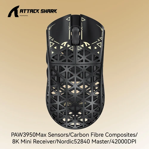 Ratón inalámbrico verdadero 8K ATTACK SHARK R5 Ultra para juegos compuesto de fibra de carbono ecológico, Sensor PAW3950Max, controlador Nordic52840