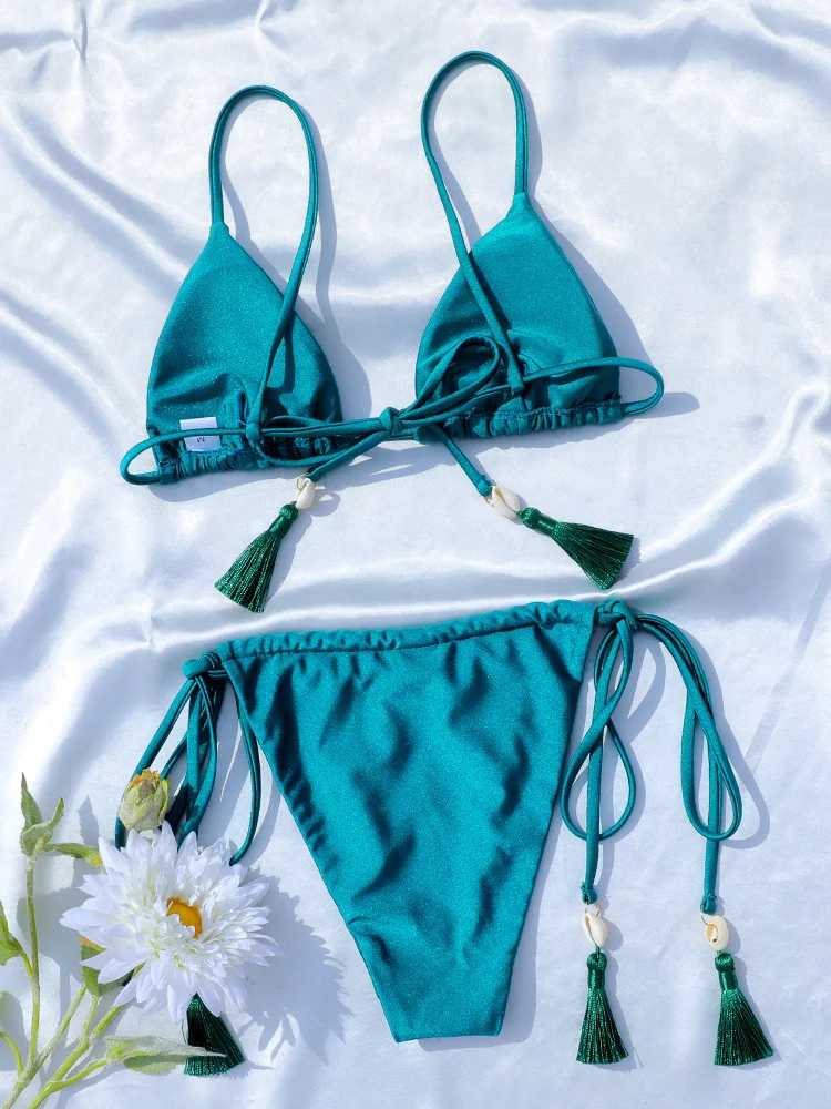 Rinabe Triangle Beachwear Grüner Bikini String Bademode Hoch geschnittener Badeanzug Micro Bikinis Urlaubsbadeanzüge Zweiteiliger Badeanzug