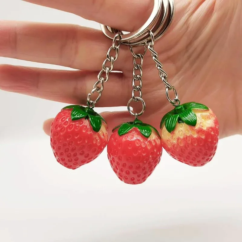 Creative Simulation Strawberry Keychain for Women Girl Jewelry 3CM Cute Fruit  Car Key Holder Keyring Bag Pendant Accessories