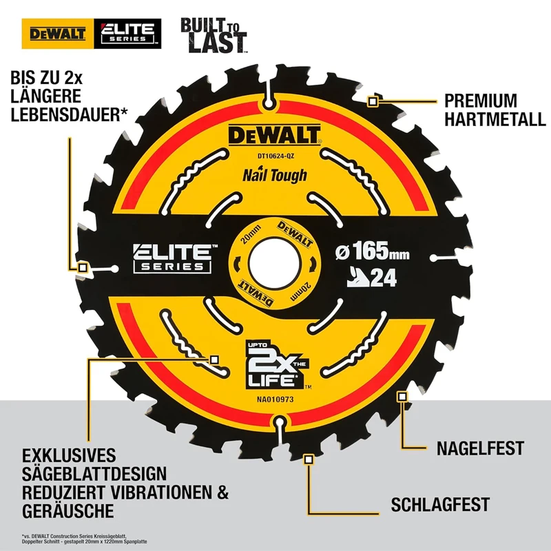 DEWALT DT10624 Woodworking Saw Blade 165mm x 20mm 24T Carpentry Dedicated Cutting Disc Power Tool Accessories