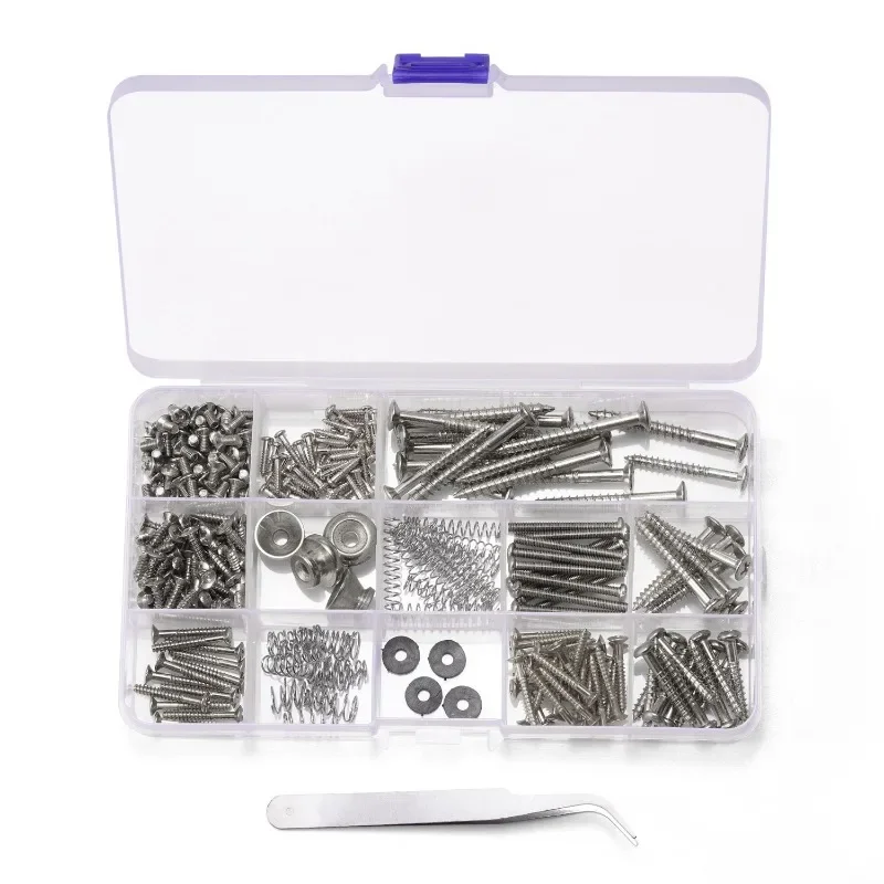 Kit de parafusos para guitarra elétrica, 254 peças, vários tamanhos, kit de ferramentas de reparo de metal com parafusos, arruelas e fixadores de reparo de molas