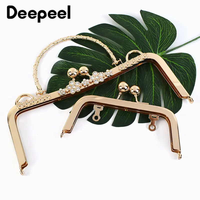 1Pc Deepeel Retro Square Embossed Bag Handles Metal Handmade Sewing Brackets Kiss Clasp Handbag Purse Frame Handle Accessories