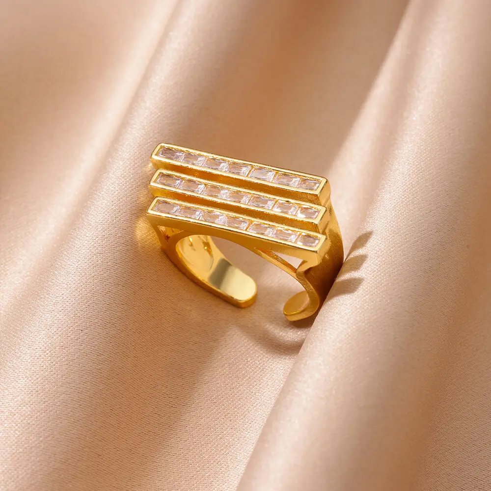Vintage Geometric Double Layer Rings for Women Stainless Steel Gold Color Adjustable Wedding Ring Aesthetic Jewelry Gift anillos image 5